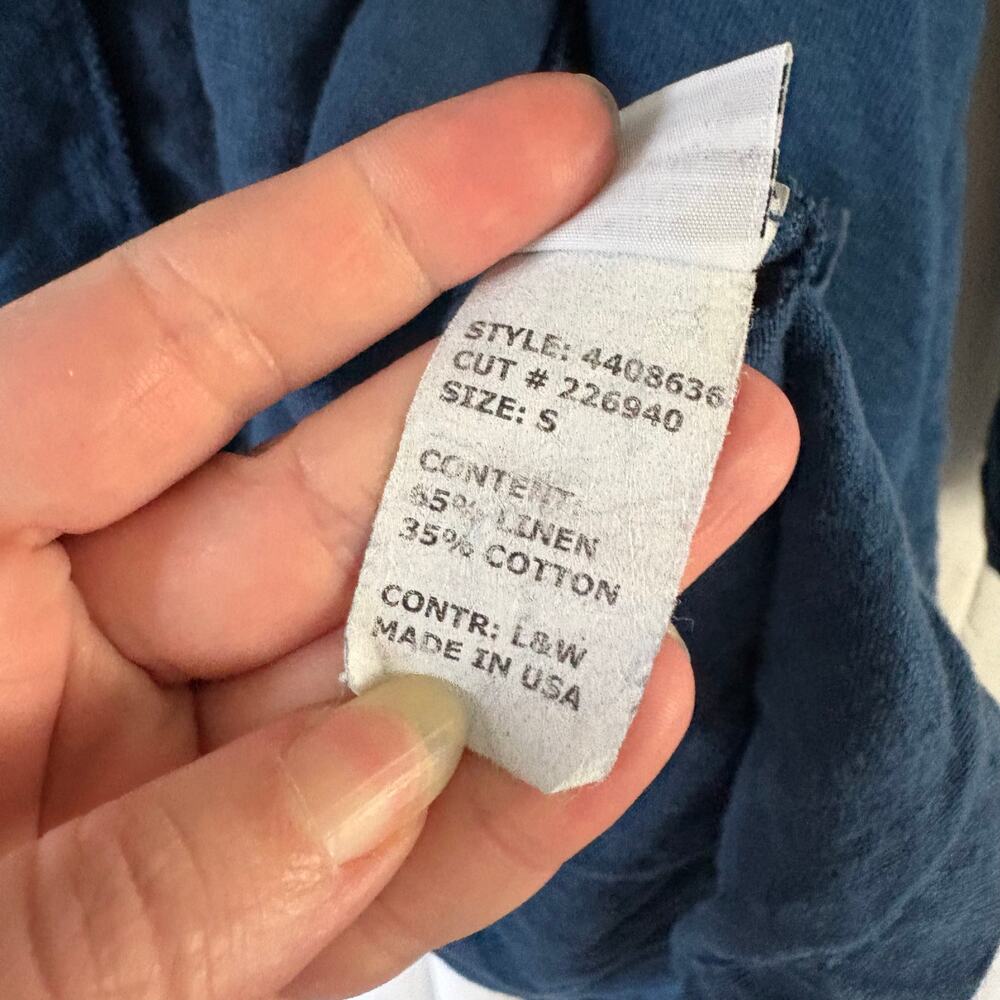 Cut Loose Blue Linen Blend Hooded Open Front Cardigan Pockets Size Small - Picture 3 of 5